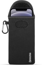 Hoesje voor iPhone 12 Mini - MobyDefend Neopreen Pouch Met Karabijnhaak - Insteekhoesje - Riemlus Hoesje - Zwart - GSM Hoesje - Telefoonhoesje Geschikt Voor Apple iPhone 12 Mini