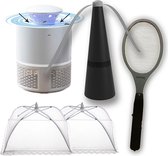 Anti-Muggen-Voordeelpakket| Electrische vliegenmepper | Muggenlamp LED met aanzuiging | 2 x Vliegenkapjes wit | Vliegenverjager voor op tafel | Flystopper