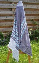Infinity Hamam Handdoek, Hamamdoek, Spa handdoek, Saunadoek | 90 x 170 cm | Grijs blauw gestreept- 100% Cotton
