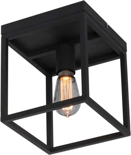 Freelight Novanta plafondlamp - vierkant - 22 cm breed - E27 - metaal frame - zwart