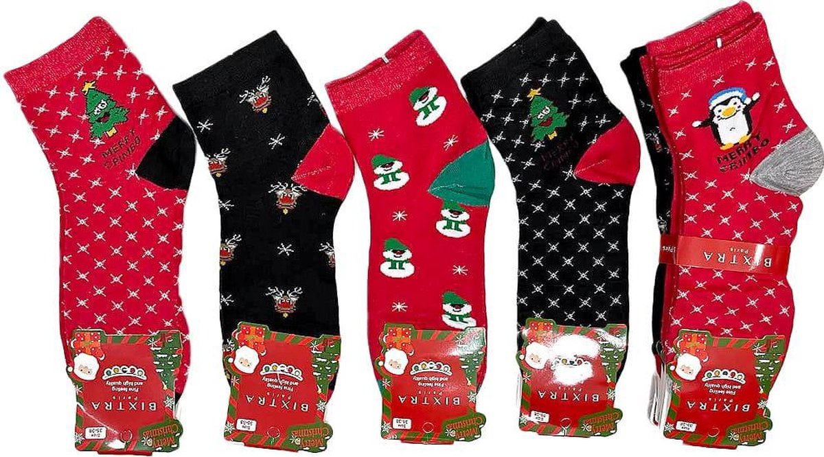 Bixtra Kerstsokken Unisex 5 paar Katoenen Sokken Wintersokken Kerstmis Kerstcadeau maat 35-38
