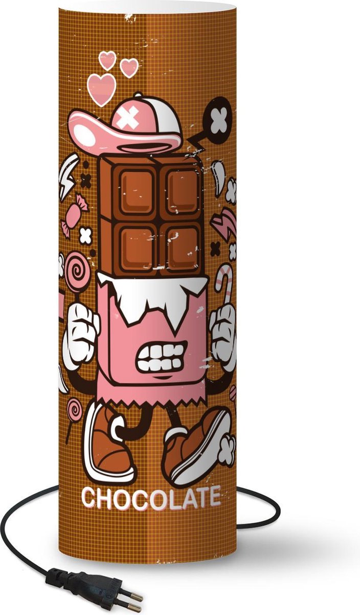 Lamp - Nachtlampje - Tafellamp slaapkamer - Vintage - Chocolade - Snoep - 50 cm hoog - Ø15.9 cm - Inclusief LED lamp