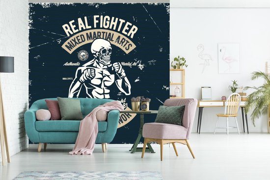 Papier peint - Papier peint photo Arts martiaux - Squelette - Rétro - Dessin - Largeur 300 cm x Hauteur 300 cm