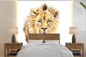 Behang - Fotobehang Illustratie - Leeuw - Bruin - Breedte 280 cm x hoogte 280 cm