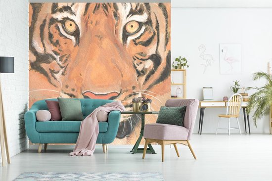 Papier peint - Papier peint Papier peint photo Tigre - Tête - Oranje - Largeur 240 cm x hauteur 240 cm