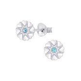 Joy|S - Zilveren hartjes bloem oorbellen - rond - 7 mm - kristal blauw