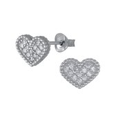 Joy|S - Zilveren hart oorbellen - 12x9 mm - gehodineerd - zirkonia