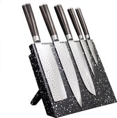 Shinrai Japan™ - COMBIDEAL - Messenset met magnetisch messenblok - Hammered Damast BR 5-delige Messenset + Vezelplaat Houder Stippels - Geleverd in luxe geschenkdoos