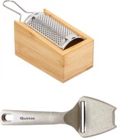 5Five® Bamboe Rasp | 19 x 7 cm | Met Gratis Quttin Tarwevezel Kaasschaaf | Bamboe Opvangbakje | Keukenrasp Handrasp Kaasrasp | Duurzaam | Ecologisch