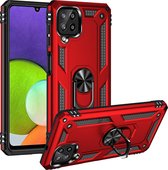 Samsung Galaxy A22 4G Hoesje - Mobigear - Armor Ring Serie - Hard Kunststof Backcover - Rood - Hoesje Geschikt Voor Samsung Galaxy A22 4G