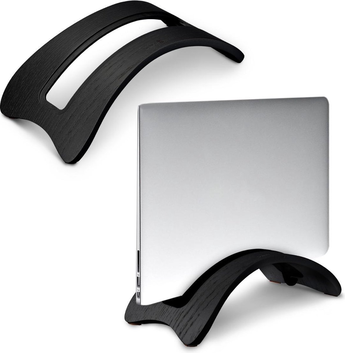 kalibri verticale laptopstandaard voor MacBook - Houten standaard voor laptops - Docking station - Verstelbaar voor laptops tot 2,6 cm dikte - Zwart