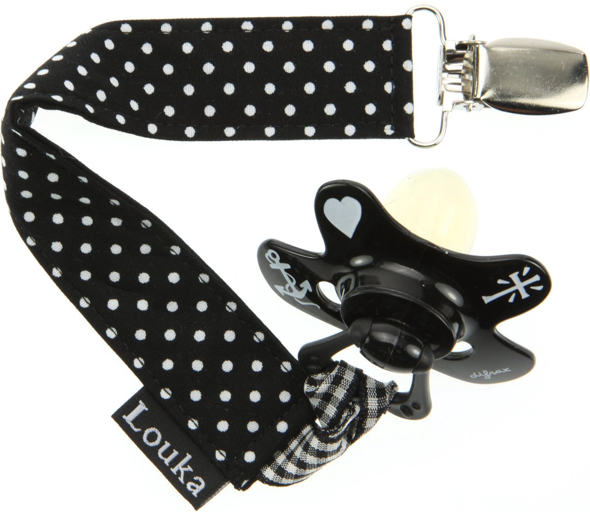 Goedkoopste Louka Speenkoord zwart met kleine witte stip - speenketting
