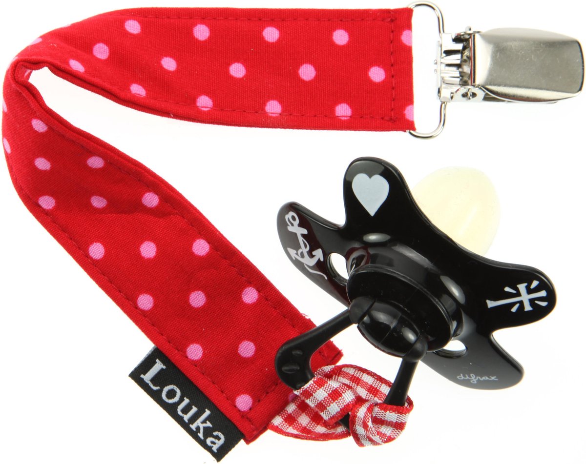 Goedkoopste Louka Speenkoord rood met kleine roze stip - speenketting