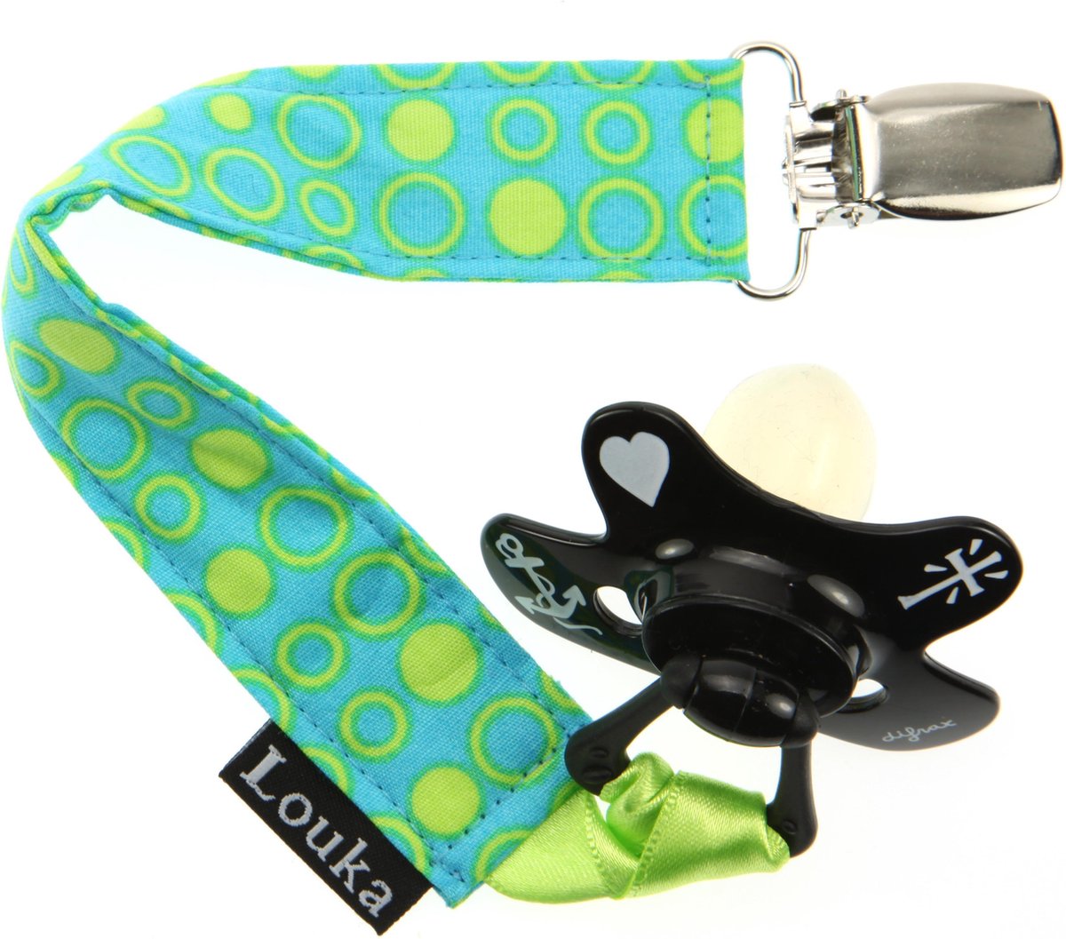 Goedkoopste Louka Speenkoord turquoise met lime stip - speenketting