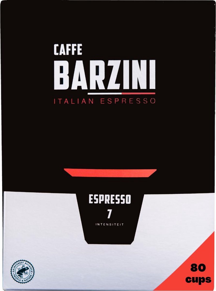 Barzini Espresso Cups - 80 cups - Totaal 80 capsules - 100% Rainforest Alliance koffie cups - koffiecapsules