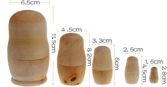 Matroesjka Unpainted Russian Nesting Doll DIY Houten Ongeverfd Matryoshka- poppen Ambachten Russische Nestelende Poppen Onvoltooide (Color : 6pcs