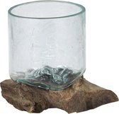 Plantenwinkel Decowood Glass H Round 15x15 cm ronde glazen vaas op boomstronk M decoratie