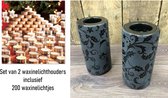 Kerst Waxinelichthouders - Set van 2 - Hulst - Ø 75 x 150 mm - Inclusief 200 Stuks Waxinelichtjes