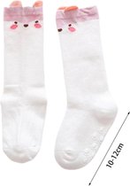 Baby- ,peuter-, lange-, kniesokken - stevige antislip sokken - set van 2 paar - 1-3 jaar/ maat M - Pink and white - meisje