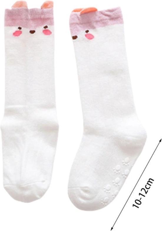 Baby- ,peuter-, lange-, kniesokken - stevige antislip sokken - set van 2 paar - 2 tot 4 jaar/ maat M - Pink and white - meisje