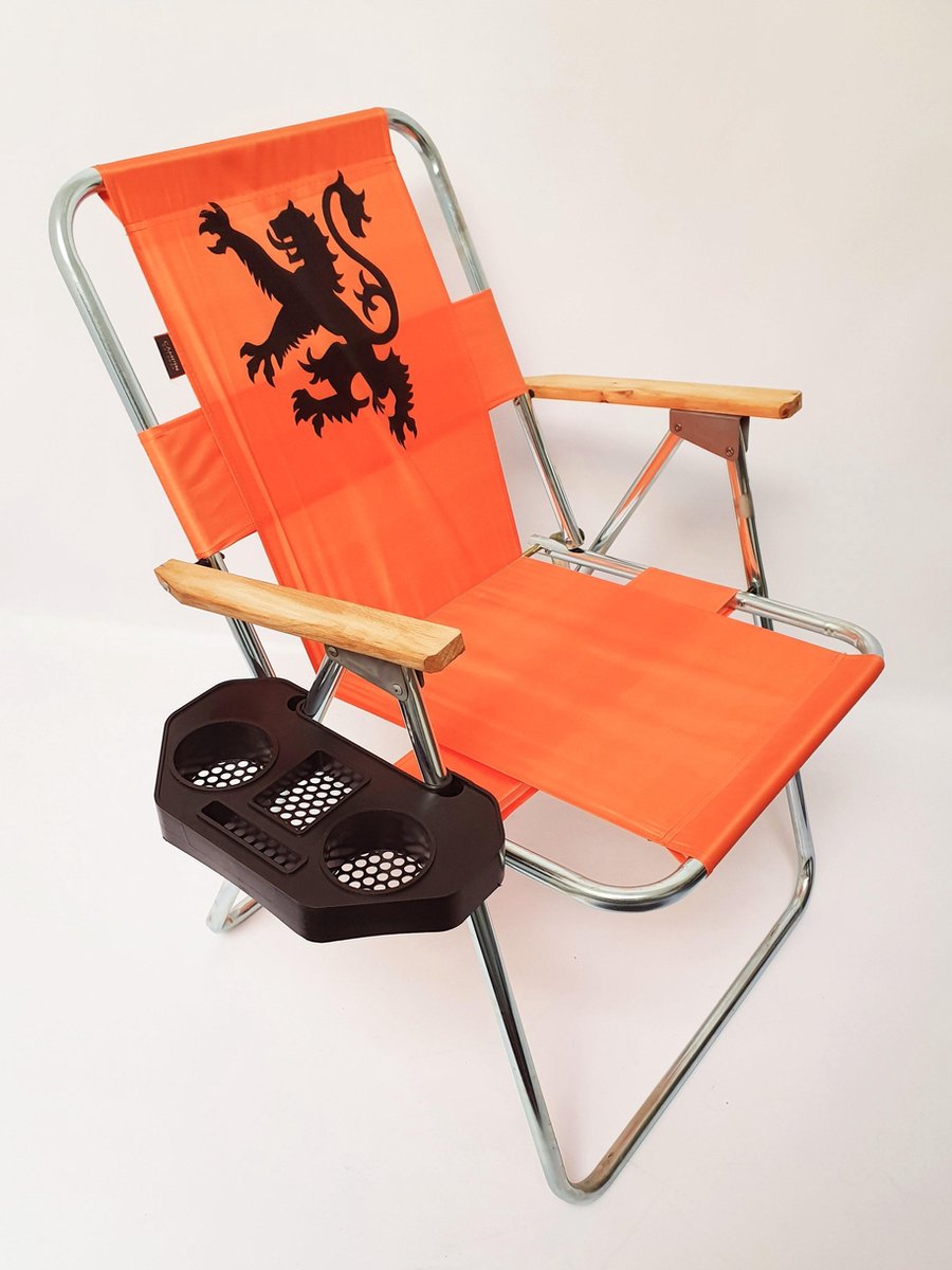 2x Koningsdag Klapstoel - Campingstoel - Tuinstoel - Visser stoel - Inklapbaar- Met Bekerhouder- Oranje - Leeuw