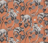 AS Creation MICHALSKY - Jungle behang - Slingeraapjes tussen de bladeren - oranje grijs zwart - 1005 x 53 cm