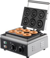 Vevor® Donutmaker - 6 donuts - Donut ijzer - RVS - Temperatuur 50 - 300 °C - Timer - Anti aanbakplaten - 30 x 34 x 24cm - Met accessoires