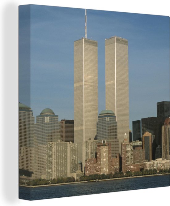 Canvas Schilderij World Trade Center - New York - Rivier - 90x90 cm - Wanddecoratie