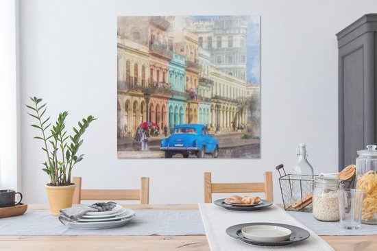 Toile Peinture Cuba - La Havane - Oldtimer - 90x90 cm - Décoration murale