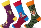 Teckel - Limited Edition - 3 paar Herensokken - Aap/Haan/Tijger Thema- Happy Socks Look a Like - Maat 40-46 - 85% Katoen