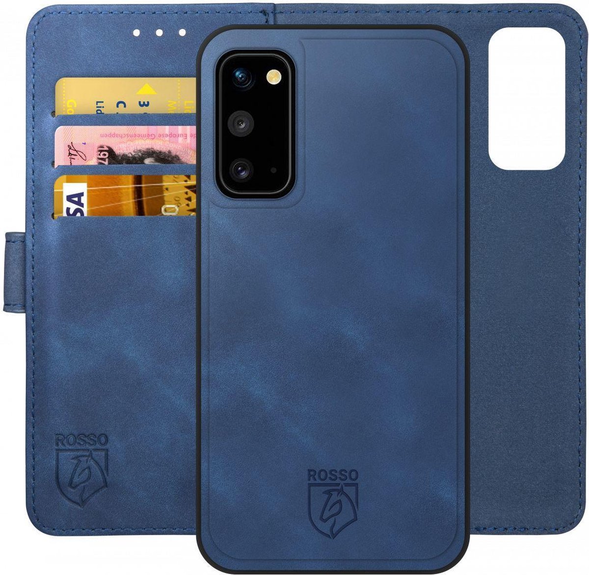 Rosso Element Uitneembaar 2-in-1 Hoesje Geschikt voor Samsung Galaxy S20 | Luxe Portemonnee | Back Cover | Pasjeshouder | Blauw