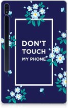 Siliconen Backcase met Tekst Samsung Galaxy Tab S7 Plus Tablet Hoes Flowers Blue Don't Touch My Phone met doorzichte zijkanten