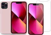 Hoesje geschikt voor iPhone 13 Pro Max siliconen roze case - Screen Protector