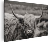 Artaza Canvas Schilderij Schotse Hooglander Koe - Zwart Wit - 60x40 - Foto Op Canvas - Canvas Print