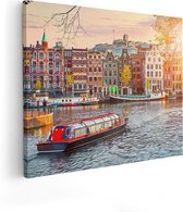 Artaza Canvas Schilderij Amsterdamse Huisjes Vanaf De Grachten - 100x80 - Groot - Foto Op Canvas - Canvas Print