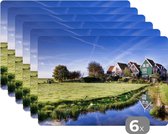 Placemat - Placemats kunststof - Nederlands landschap met typisch Hollandse huizen - 45x30 cm - 6 stuks - Hittebestendig - Anti-Slip - Onderlegger - Afneembaar