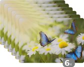 Placemat - Placemats kunststof - Bloemen - Vlinders - Zomer - 45x30 cm - 6 stuks - Hittebestendig - Anti-Slip - Onderlegger - Afneembaar