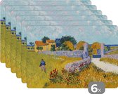 Placemat - Placemats kunststof - Boerderij in de Provence - Vincent van Gogh - 45x30 cm - 6 stuks - Hittebestendig - Anti-Slip - Onderlegger - Afneembaar