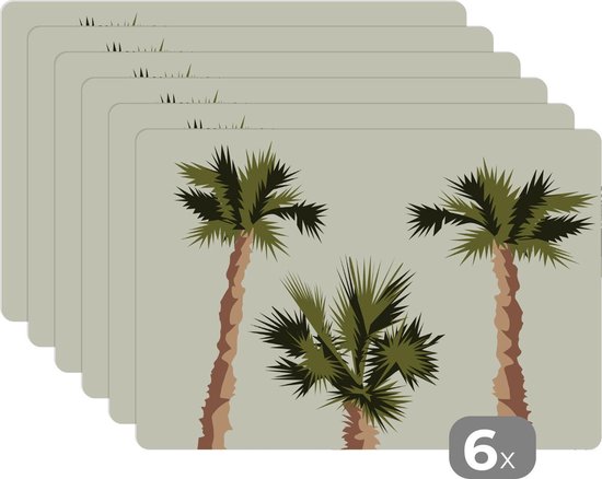 Set de Table - Napperons de Table en Plastique - Palmier - Été - Tropical - 45x30 cm - 6 pièces - Résistant à la Chaleur - Antidérapant - Pad - Amovible