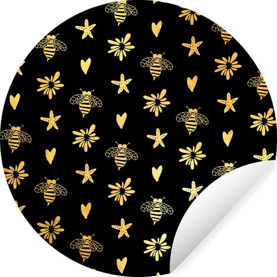 WallCircle - Stickers muraux - Cercle de papier peint - Abeille - Or - Motif - 80x80 cm - Cercle mural - Autocollant - Autocollant de papier peint rond