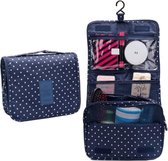 Fako Fashion® - Reis Toilettas Met Ophang Haak - Travel Bag - Organizer Voor Toiletartikelen - Reisartikelen - Travel Bag - Ophangbare Toilettas - Stippen Donkerblauw