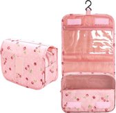 Fako Fashion® - Reis Toilettas Met Ophang Haak - Travel Bag - Organizer Voor Toiletartikelen - Reisartikelen - Travel Bag - Ophangbare Toilettas - Kersen Roze