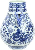 Fine Asianliving Chinese Vaas Porselein Draak Handgeschilderd Blauw-Wit D24xH29cm