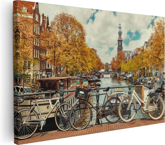 Artaza Peinture Sur Toile Pont D'amsterdam Près D'un Pont Avec Des Vélo - 120x80 - Groot - Photo Sur Toile - Impression Sur Toile