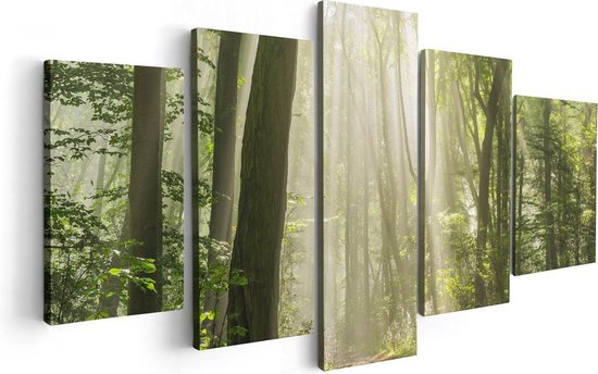 Artaza Toile Peinture Pentaptyque Forêt Avec Arbres Et Soleil - 100x50 - Photo Sur Toile - Impression Sur Toile