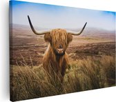 Artaza Canvas Schilderij Schotse Hooglander Koe In Het Veld - 120x80 - Groot - Foto Op Canvas - Wanddecoratie Woonkamer
