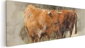 Artaza Canvas Schilderij Twee Schotse Hooglander Koeien - Abstract - 60x20 - Foto Op Canvas - Canvas Print