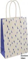 Dielay - Cadeautas met Driehoeken - Giftbag Papier - Set 12 Stuks - 21x15 cm - Blauw