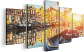 Artaza Canvas Schilderij Vijfluik Amsterdamse Brug - Gracht - Met Bloemen - 100x50 - Foto Op Canvas - Canvas Print