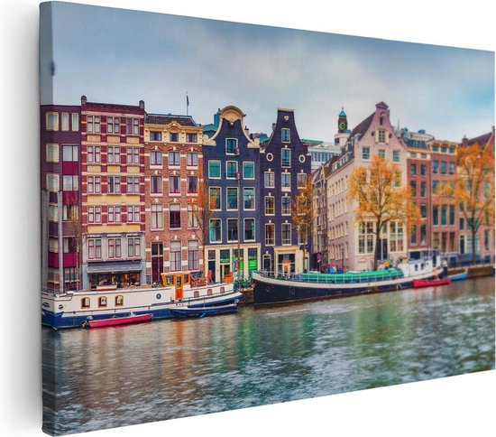 Artaza - Canvas Schilderij - Amsterdamse Huisjes Vanaf De Gracht - Foto Op Canvas - Canvas Print